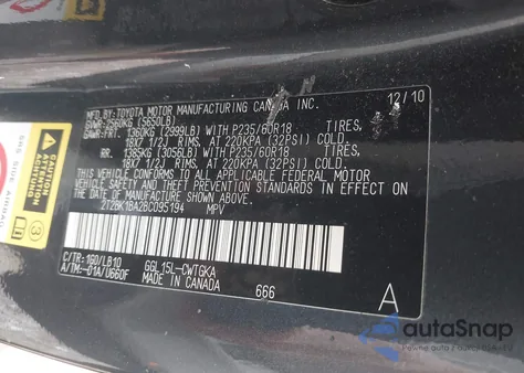 2011 Lexus Rx 350 from USA, damaged, VIN 2T2BK1BA2BC095194
